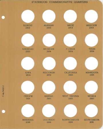 Dansco Replacement Page 7146-2: Statehood Quarters Date Set (2003 to 2006)