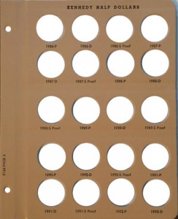 Dansco Replacement Page 8166-4: Kennedy Half Dollars - w/ Proof (1986-P to 1992-D)