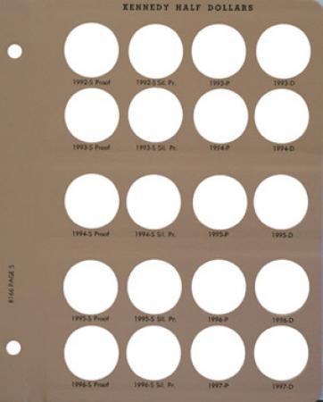 Dansco Replacement Page 8166-5: Kennedy Half Dollars - w/ Proof (1992-S to 1997-D)